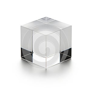 The cube reflects light, creating subtle highlights and shadows on its surfaces