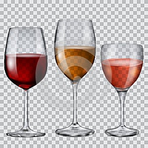 Transparent glass goblets with wine