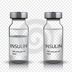 Transparent glass medical vial with insulin photo
