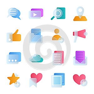 Transparent Glass Morphism Effect Icon Set. Vector