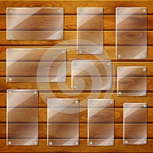 Transparent glass plates on wooden planks