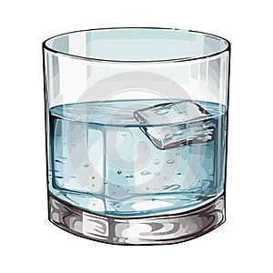 Transparent glass of purified water with ice