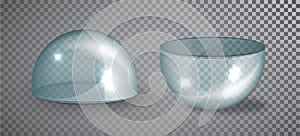 Transparent glass semi-sphere isolated set. Vector illustration