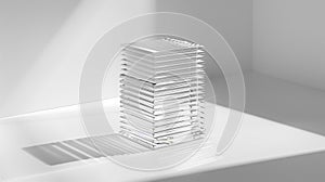 Stack of transparent glass sheets with subtle etched layers symbolizing hierarchical subcategories