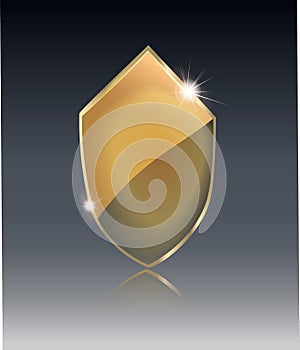 Transparent glass shield, vector illustration . Realistic 3D design. Vector transparent object .