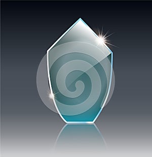 Transparent glass shield, vector illustration . Realistic 3D design. Vector transparent object .