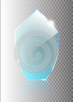 Transparent glass shield, vector illustration . Realistic 3D design. Vector transparent object .