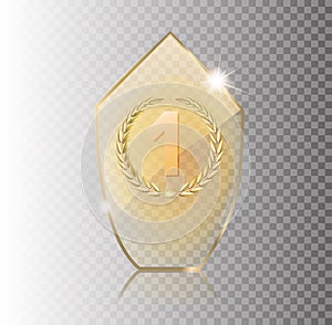 Transparent glass shield, vector illustration . Realistic 3D design. Vector transparent object .