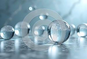 Floating glass spheres casting soft reflections