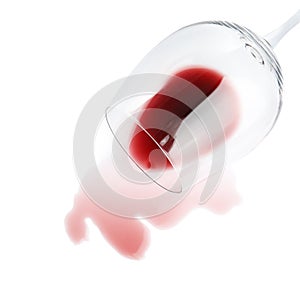 Transparent glass and spilled exquisite red wine on white background photo