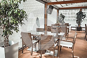 The transparent glass terrace of the restaurant.