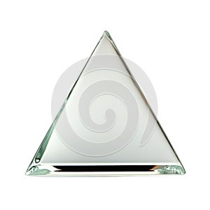 Transparent glass triangle on white background. 3d rendering