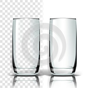 Transparent Glass Vector. Nightclub Degustation. Empty Clear Glass Cup. For Water, Drink, Wine, Alcohol, Juice, Cocktail