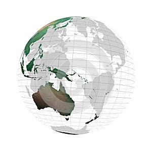 Transparent globe with continents and grid system