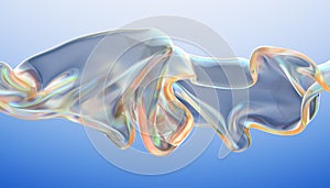 Transparent glossy glass ribbon. Curved wave in motion.