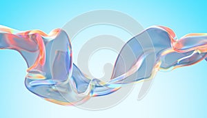 Transparent glossy glass ribbon. Curved wave in motion.