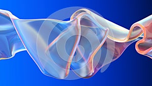 Transparent glossy glass ribbon. Curved wave in motion.