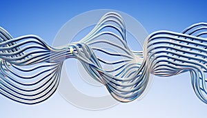 Transparent glossy glass wire. Curved wave in motion.