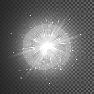 Transparent glow light effect. Star burst with sparkles. White glitter. Vector illustration photo