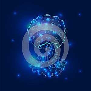 Transparent glowing neon blue and turquoise medusa blubber jellyfish set decorative background poster