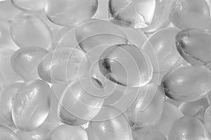 Transparent granules of polypropylene or polyamide. background. Plastics and polymers industry. Copy space.