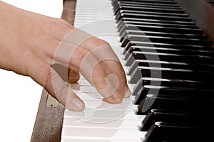 Transparent hand playing piano