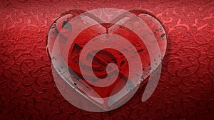 Transparent Heart with Treble Clef and Sheet Music on Red Background