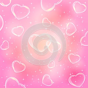 Transparent hearts on pink background