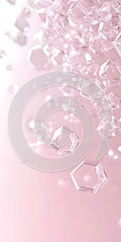 Transparent hexagonal shapes on soft pink background