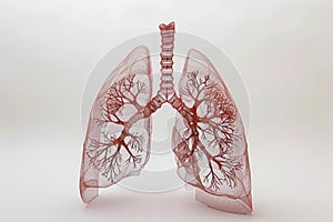 Transparent Human Lungs Anatomy Model Showcasing Respiratory System and Pulmonary Structure on White Background