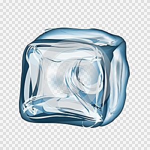 Transparent ice cube in blue colors