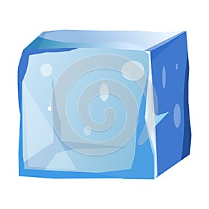 Transparent ice cube with uneven edges isolated illustration