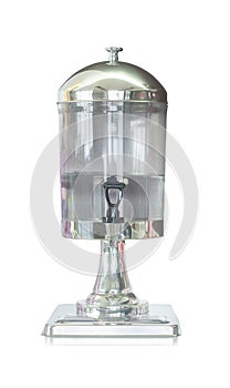 Transparent leaden drinking water dispenser isolated on white background with clipping path