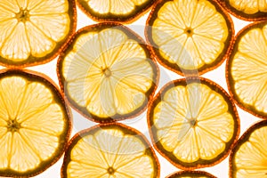 Transparent lemon slices on a white background