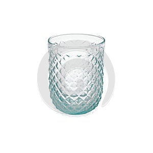 Transparent light blue empty glass curve retro design on white isolated.