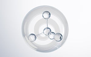 Transparent molecule in the bubble, 3d rendering