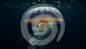 Transparent moon jellyfish levitate in underwater beauty generated by AI