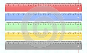 Transparent multi-colored plastic rulers set