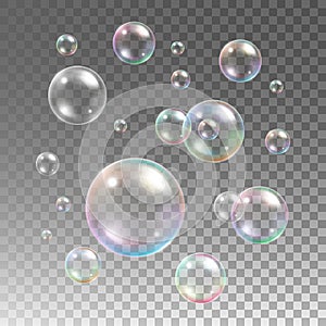 Transparent multicolored soap bubbles vector set