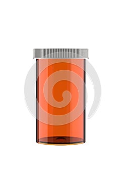 Transparent Orange Plastic Container for Pills Isolated on White Background.