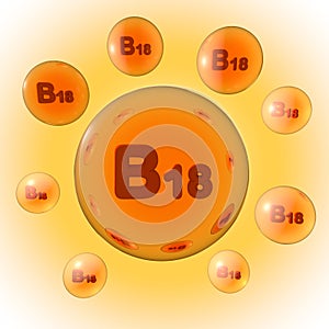 Transparent orange vitamin B18 pills on orange background. Vitamin and mineral complex. 3d illustration photo