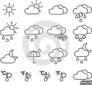 Transparent Outline weather icon set. Weather forecast. Vector Outline Icons.