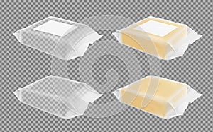 Transparent packaging with cheese or butter