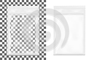 Transparent packaging with zipper. Blank foil sachet for food or drink