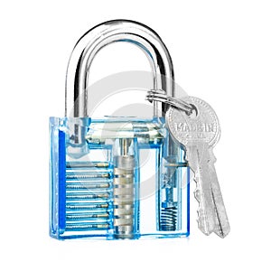Transparent padlock show mechanics how to lock