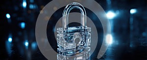 The transparent padlock symbolizing security and modern protection technologies..AI generated image