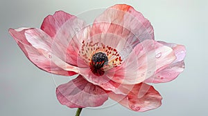 Transparent pink poppy flower with water droplets
