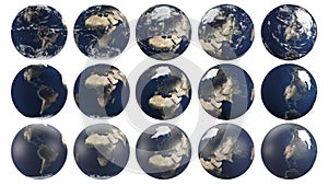 Transparent Planet earth from multiple angles focusing on different continents photo