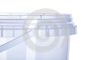 Transparent plastic bucket with transparent lid - 1000 ml, plastic containers on white background- , food plastic box isolated on