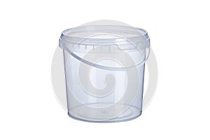 Transparent plastic bucket with transparent lid - 2200 ml, plastic containers on white background , food plastic box isolated on